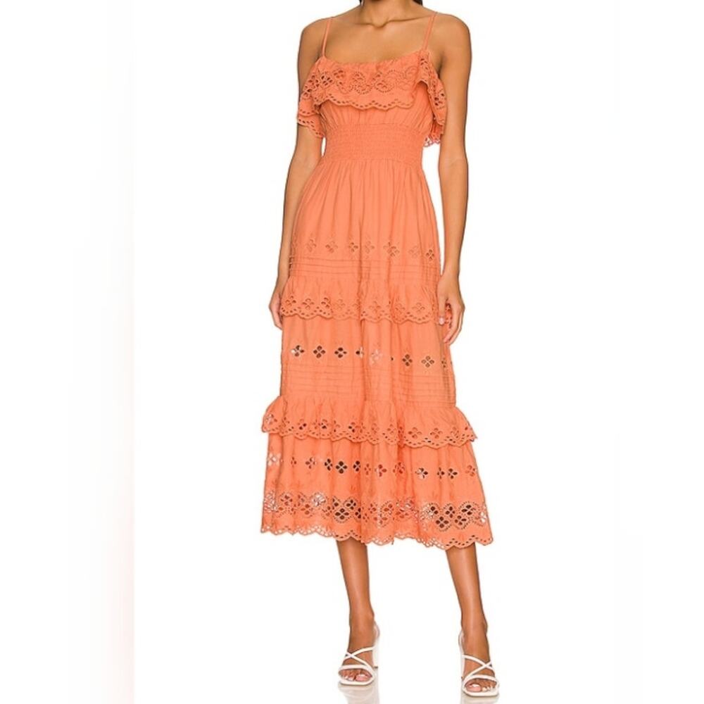 Lovers and Friends Dallas Midi 100% Cotton Dress in Peach Size Small Flawed